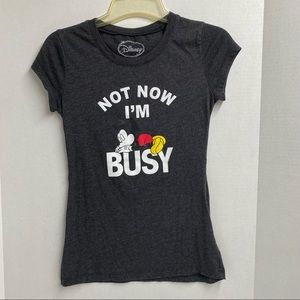 Disney Shirt NOT NOW IM BUSY on the front with Mickey Mouse dark gray size small